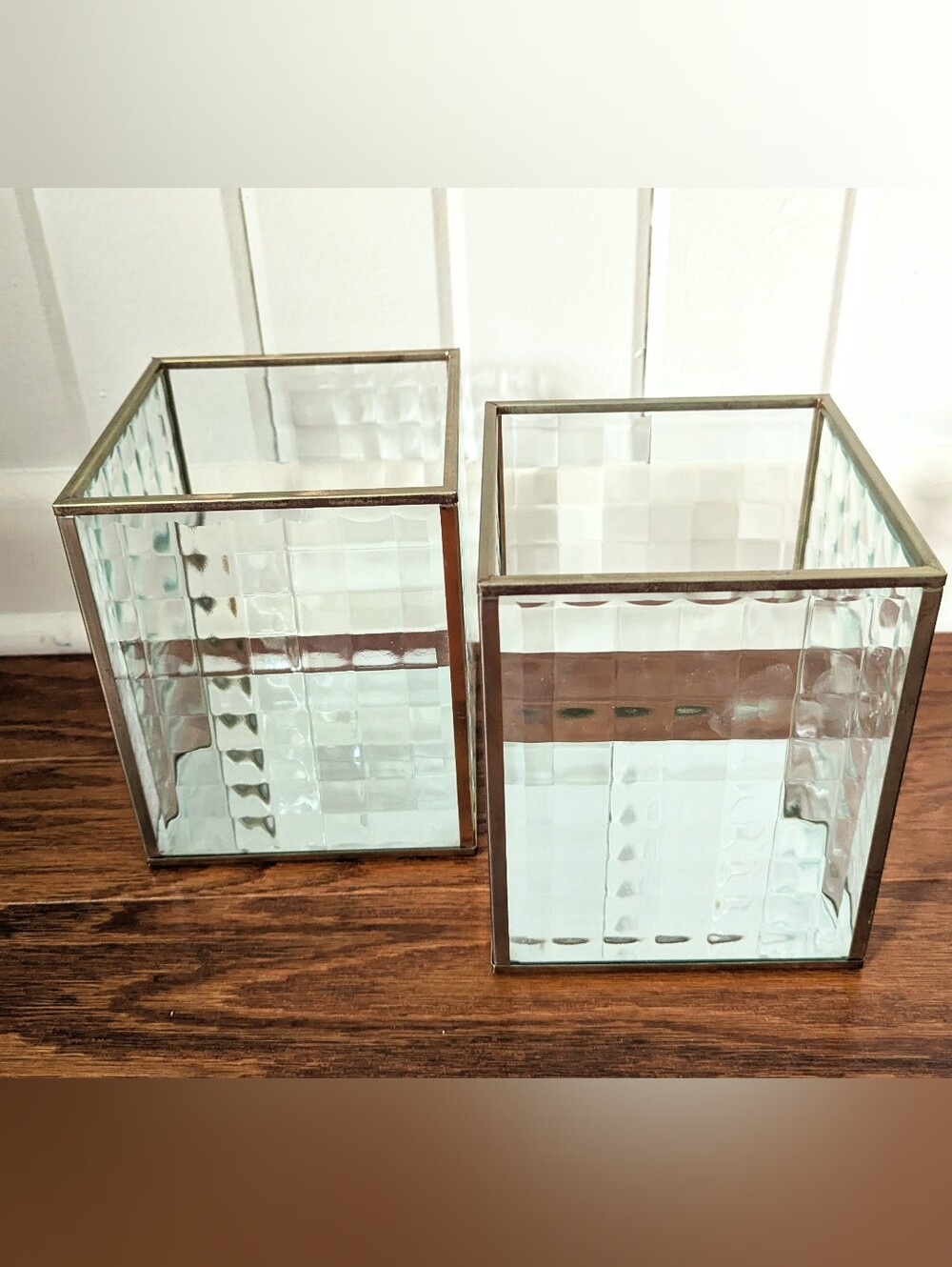 Pair of Textured Glass Pillar Candle Holders - Clear, 6"x5"